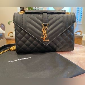 Authentic Yves Saint Laurent YSL Medium Envelope Matelassé Leather Shoulder Bag